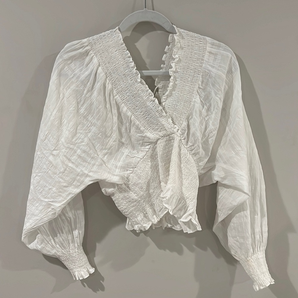 Blue Blush white top